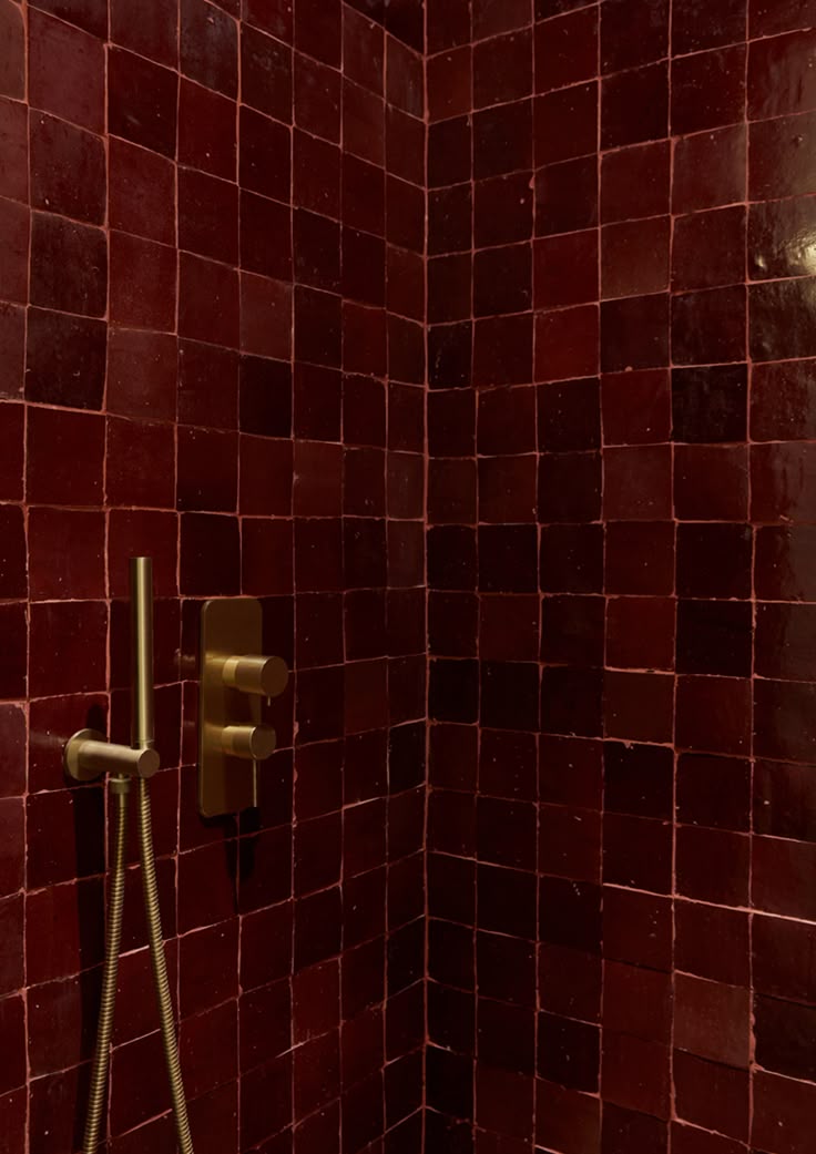 Burgundy red Moroccan Zellige tile for warm, dramatic spaces — handmade and hand-glazed.