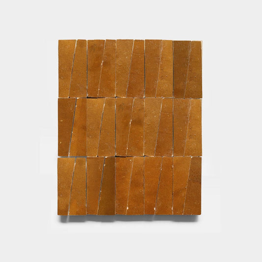 Amber-brown trapezoid zellige mosaic tile panel, House of Anouar