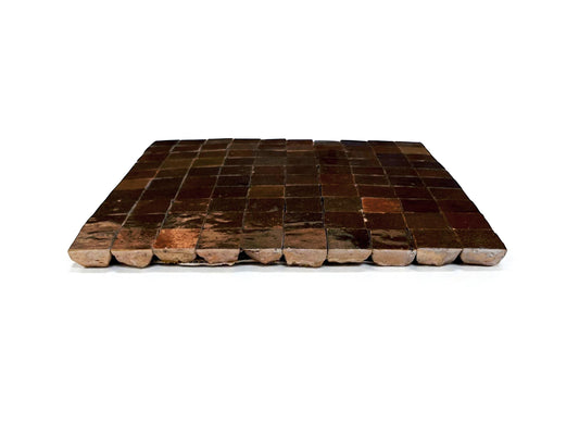 Brown micro Zellige mosaic tile sheet in 25cm panel for kitchen backsplash, House of Anouar