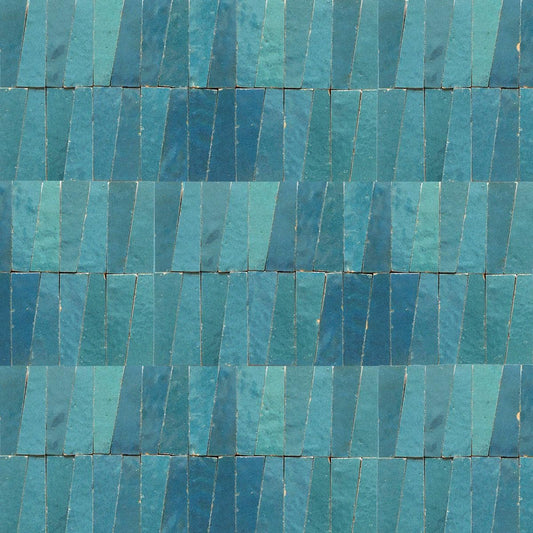Close-up of turquoise-blue trapezoid zellige tiles, House of Anouar