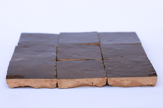 Handmade brown Moroccan Zellige tiles with a glossy finish, House of Anouar