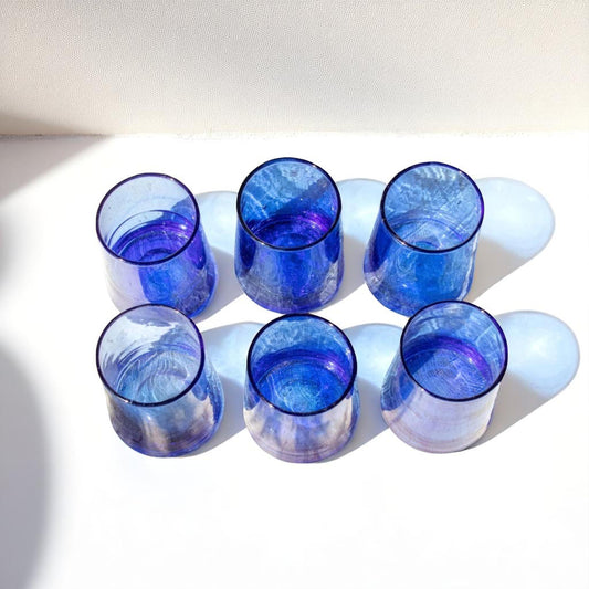Cobalt Blue Short Cone Moroccan Beldi drinking glasses set of 6 handmade artisan recycled glass