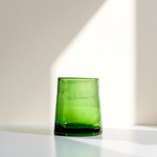 Green Short Cone Moroccan Beldi Glasses set of 6 handmade artisan recycled glass
