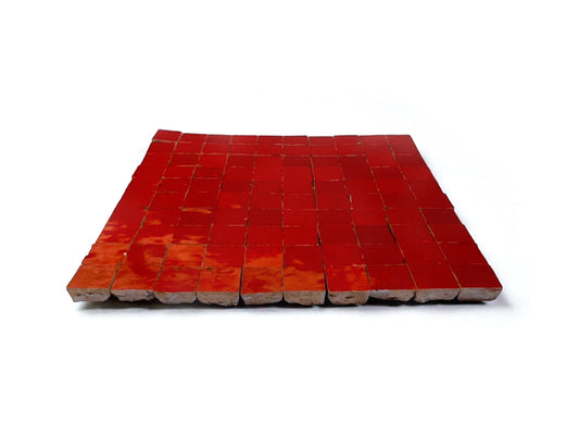 1 in / 2.5 cm Red square micro mosaic Zellige tile sheet in 25cm panel