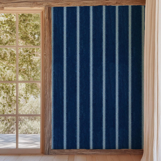 Indigo Blue Striped Wallpaper Zigzag Stripe Removable Moroccan African Mudcloth Boho fabric Wallpaper Shibori Tie-Dye Textile Peel & Stick