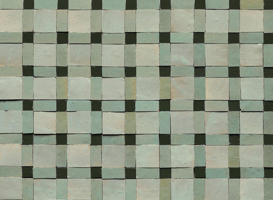 Light-green and cream basket-weave zellige tile pattern, House of Anouar