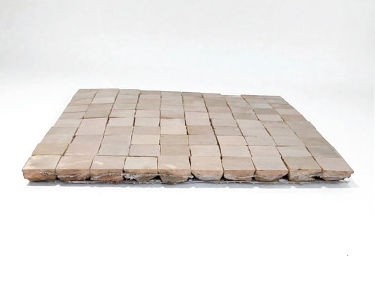 House of Anouar Moroccan Zellige 1 inch square meshed mini mosaic tile panel in light terracotta