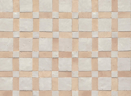White and beige basket-weave zellige tile pattern, House of Anouar