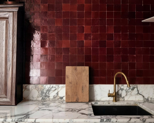 Burgundy Zellige Tile Moroccan Tile Handmade zellige tiles Bathroom Square Wall Tile Fireplace Zellij