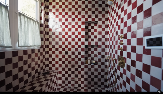 Kendall Jenner's burgundy & white zellige tile shower that everyone is talking about