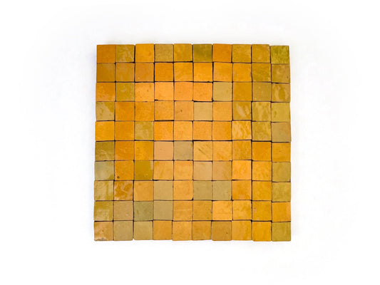 1-inch square yellow mini mosaic tile panel of handmade Moroccan Zellige tiles, House of Anouar