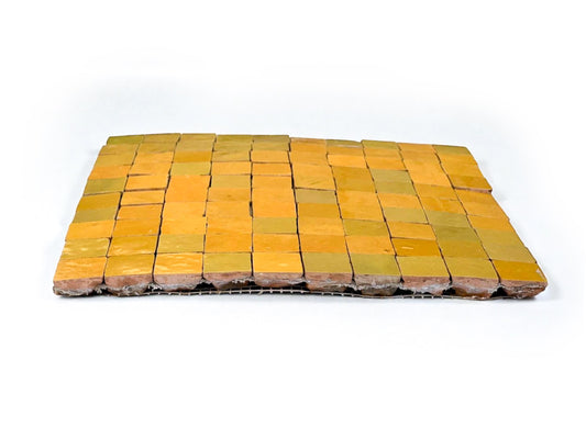 1 inch square yellow mini mosaic Zellige tile panel on mesh, House of Anouar