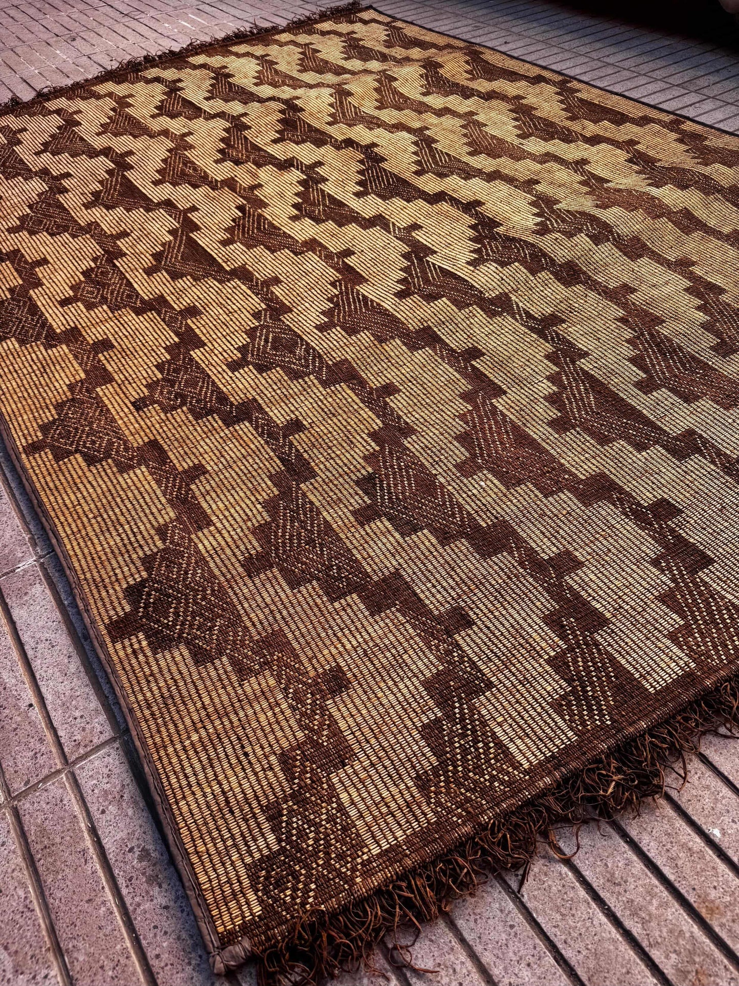 Tuareg Mat Artisan Moroccan Handwoven Natural Fiber Rug for Living Room 013