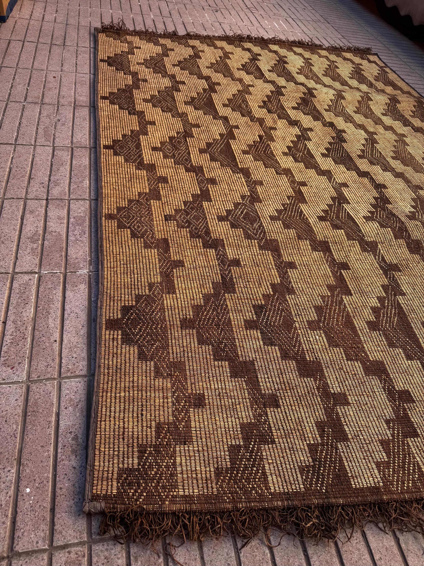 Tuareg Mat Artisan Moroccan Handwoven Natural Fiber Rug for Living Room 013