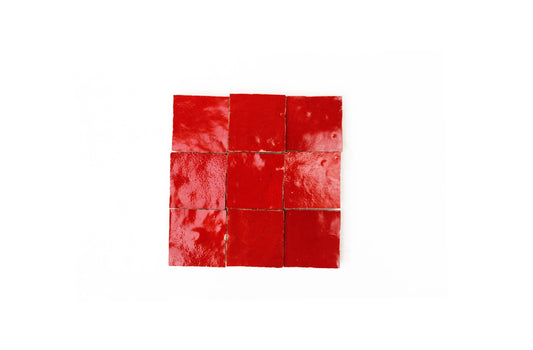 Tomato Red Square Zellige Tile | Authentic Moroccan Mosaic Tile