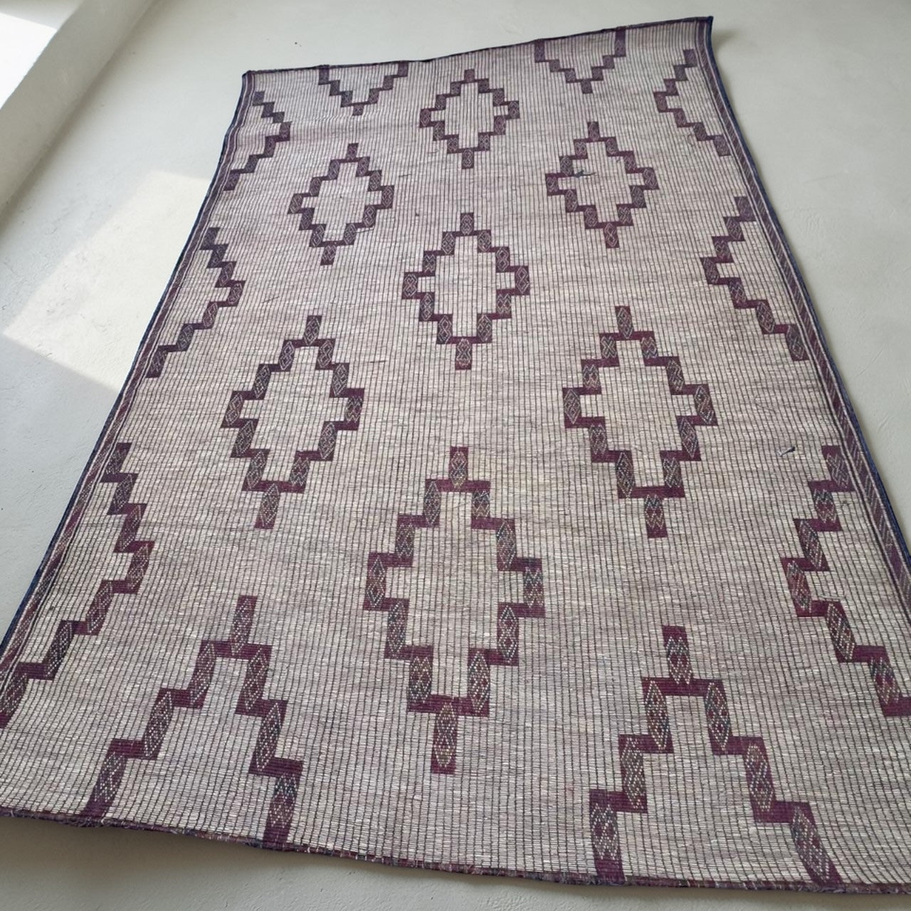 Tuareg Mat Moroccan Tribal Rug Handwoven Natural Fiber Decor for Living Room 015