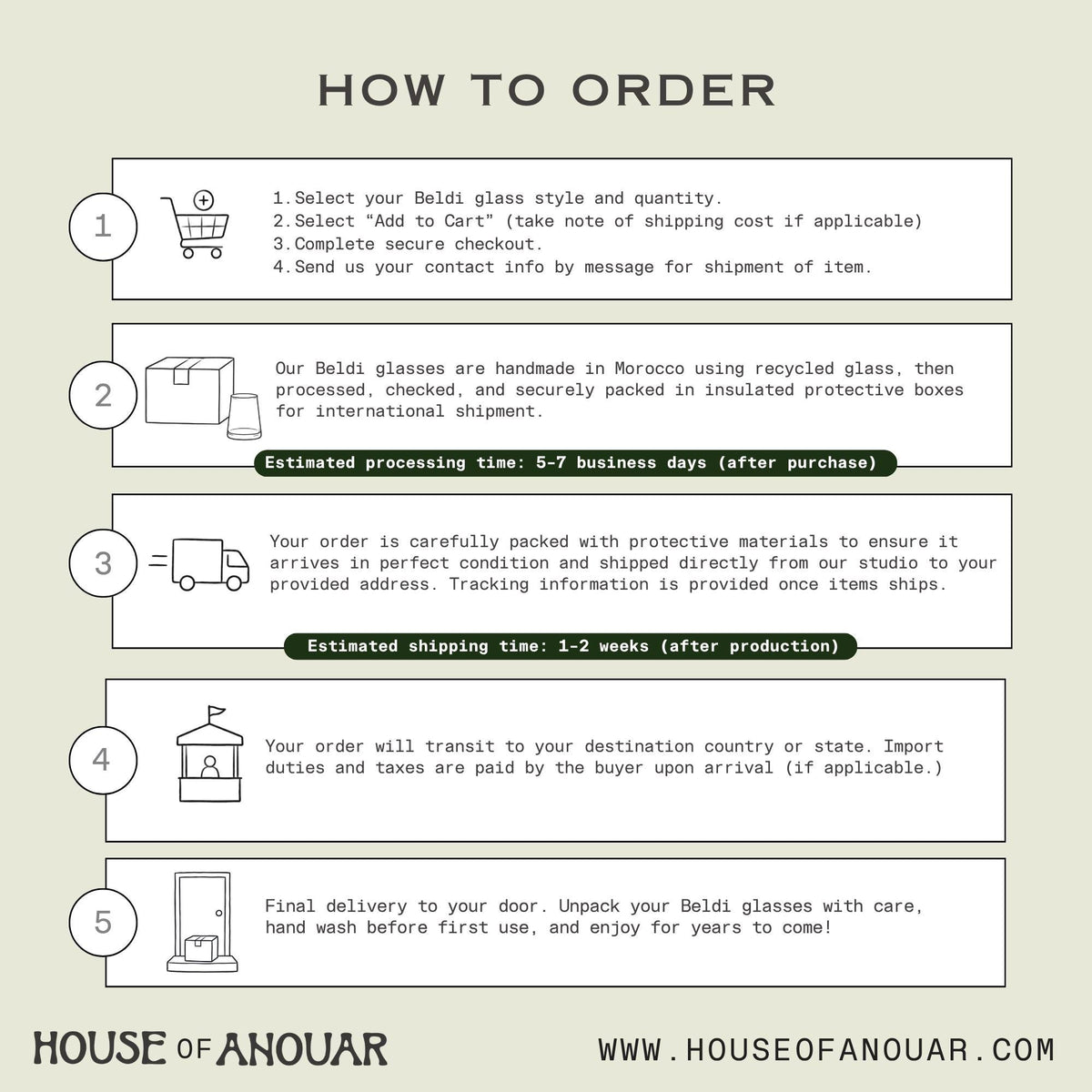 Beldi glassware ordering guide, House of Anouar