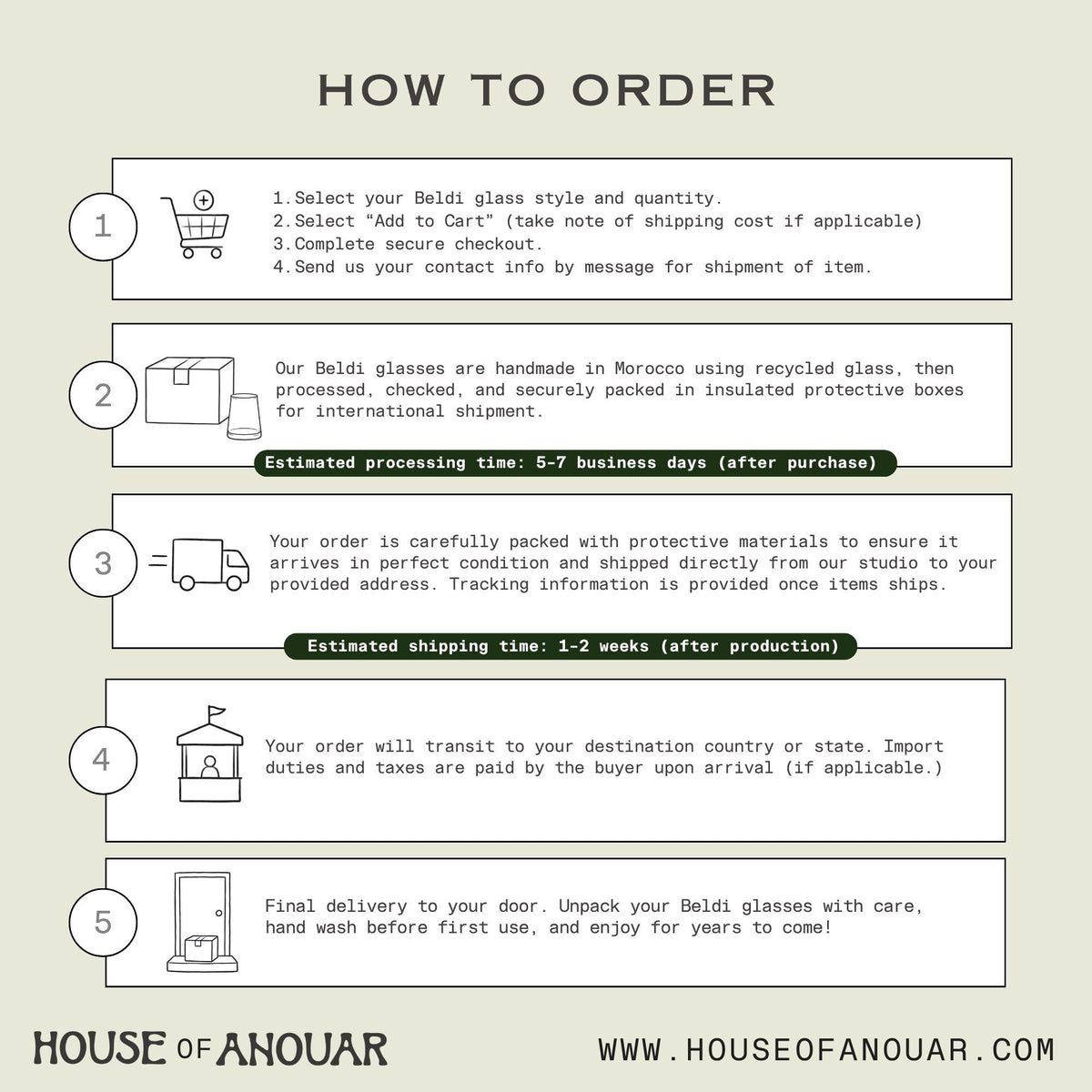 Beldi glassware ordering guide, House of Anouar