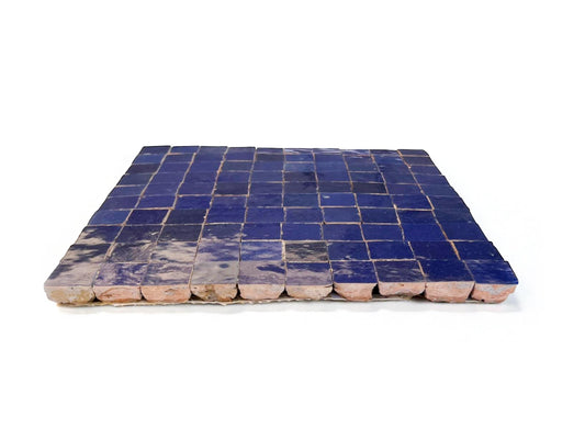 Blue 1 inch square micro Zellige mosaic tile sheet in a 25cm panel by House of Anouar