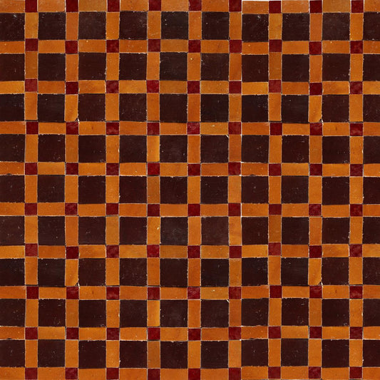 Brown and burgundy basket-weave zellige mosaic tile pattern, House of Anouar