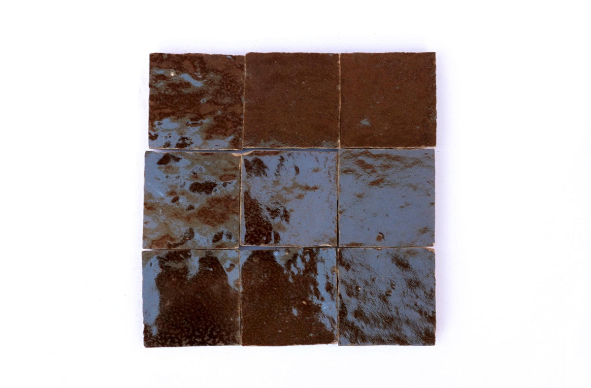 Brown square Moroccan zellige tiles with varied glaze, House of Anouar