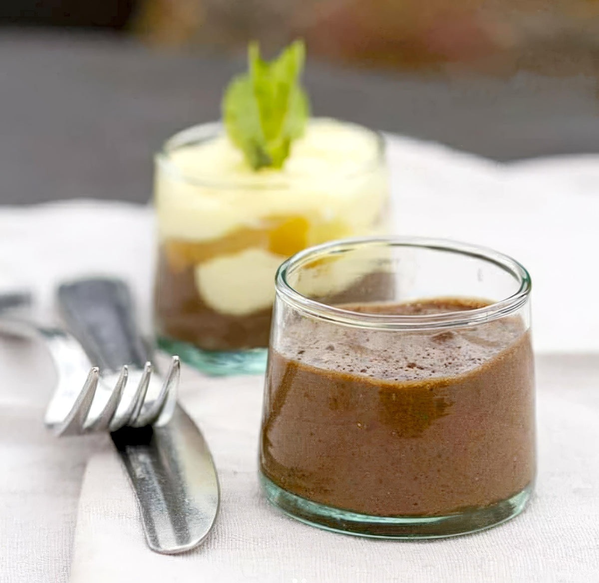 Chocolate dessert served in a short clear Beldi glass, House of Anouar