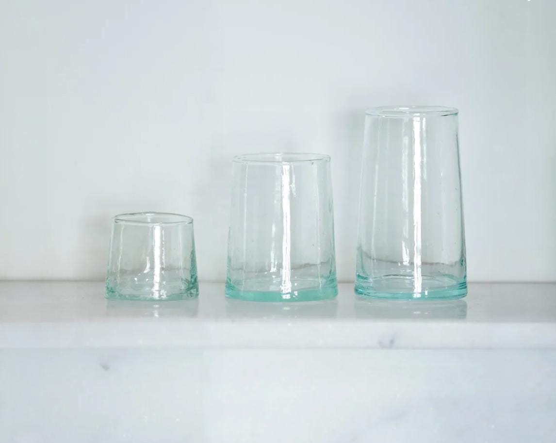 Clear Beldi glasses in short and tall sizes, House of Anouar