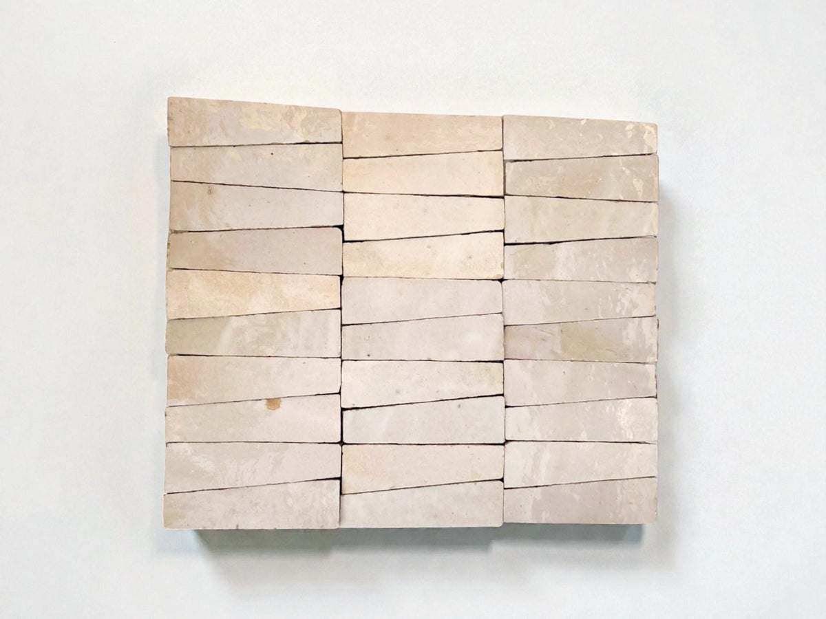 Cream trapezoid zellige mosaic tile panel, House of Anouar