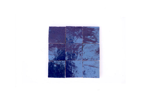 Dark blue handmade Moroccan Zellige tiles arranged in a square pattern, House of Anouar
