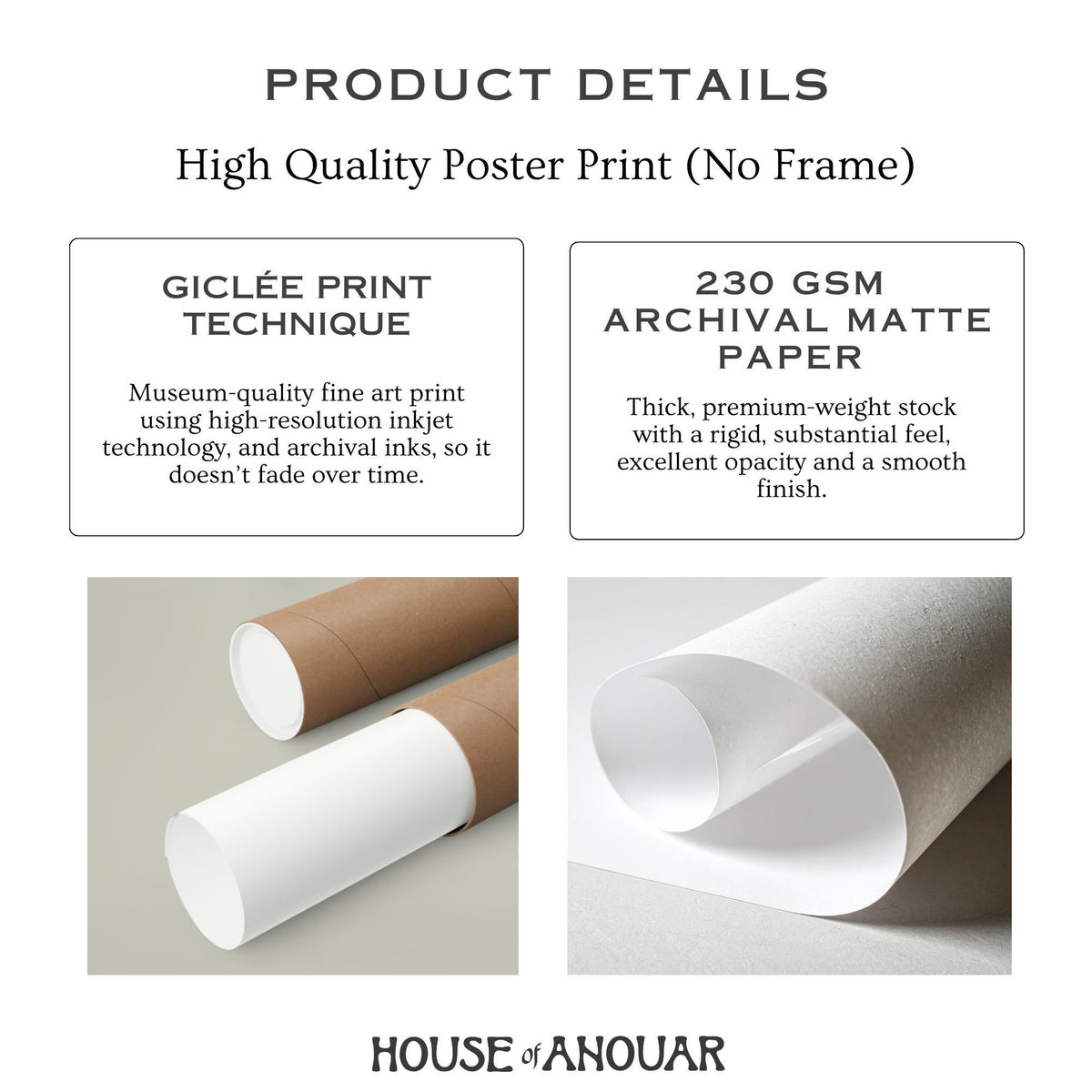 Giclee art print paper and printing details, House of Anouar