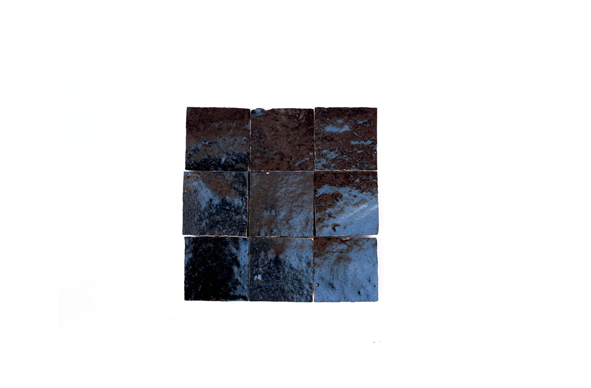 Handmade Black Square Zellige Tiles by House of Anouar with natural tonal variations