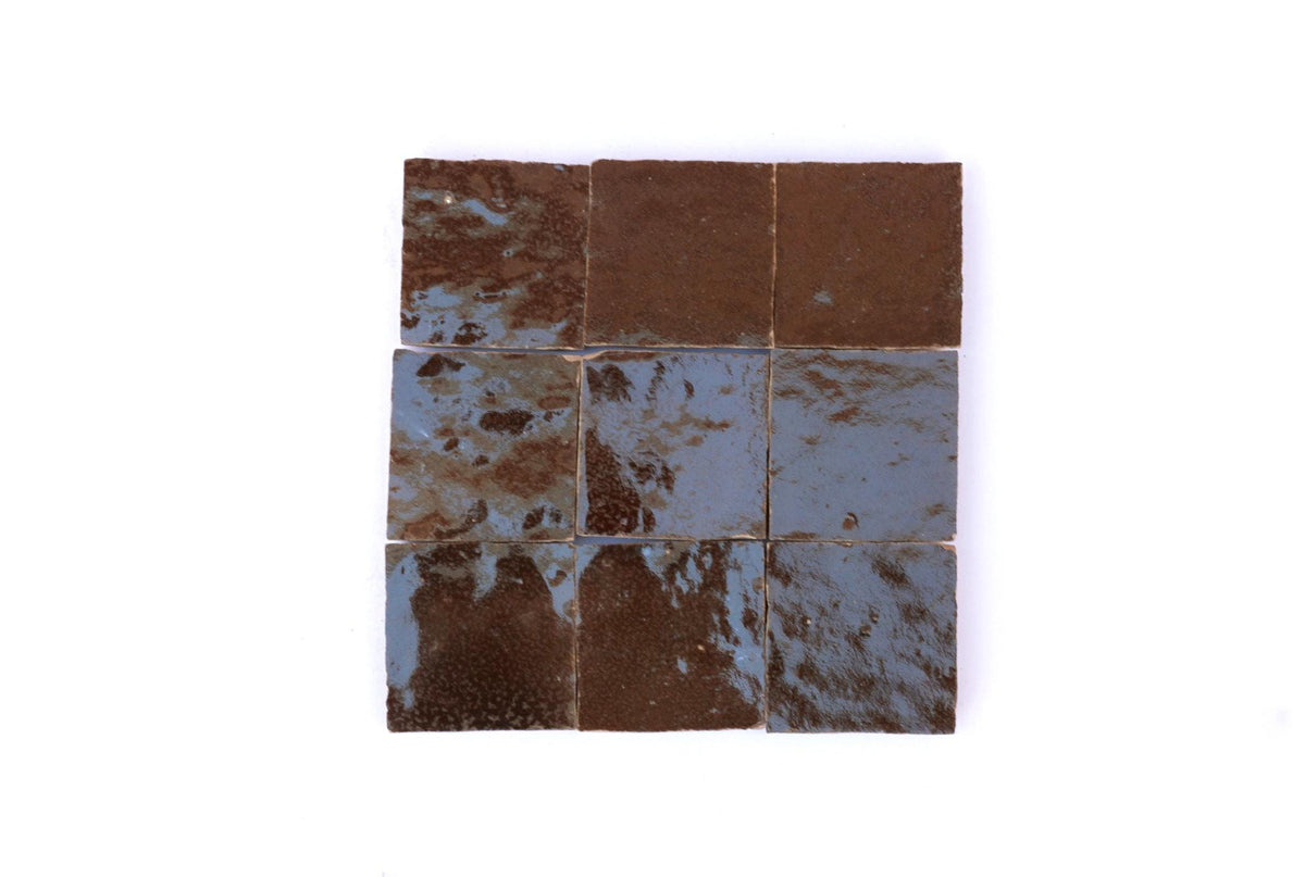 Handmade brown Moroccan Zellige tiles with glossy uneven texture for kitchen backsplash, House of Anouar