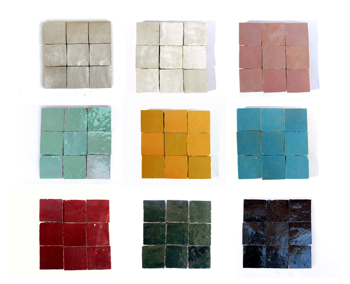 House of Anouar handmade Moroccan Zellige tile samples in various colors
