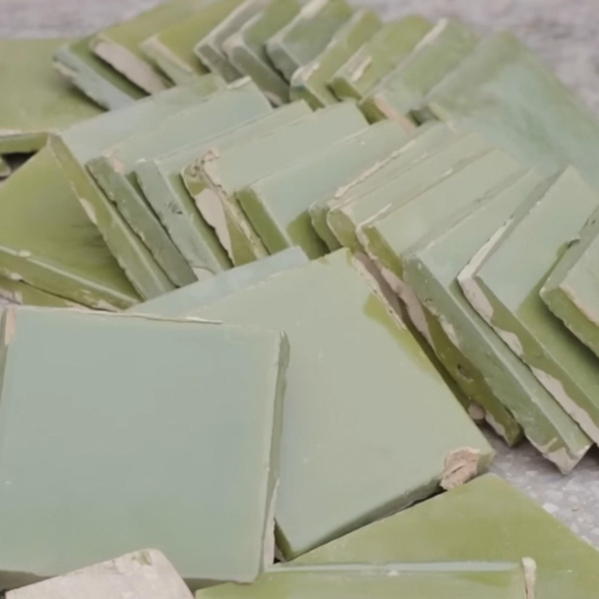 Handmade sage green mini Zellige square mosaic tiles for backsplash and wall decor, House of Anouar