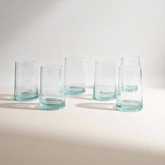 Moroccan tall cone Beldi drinking glasses set of 6 handmade artisan recycled glass
