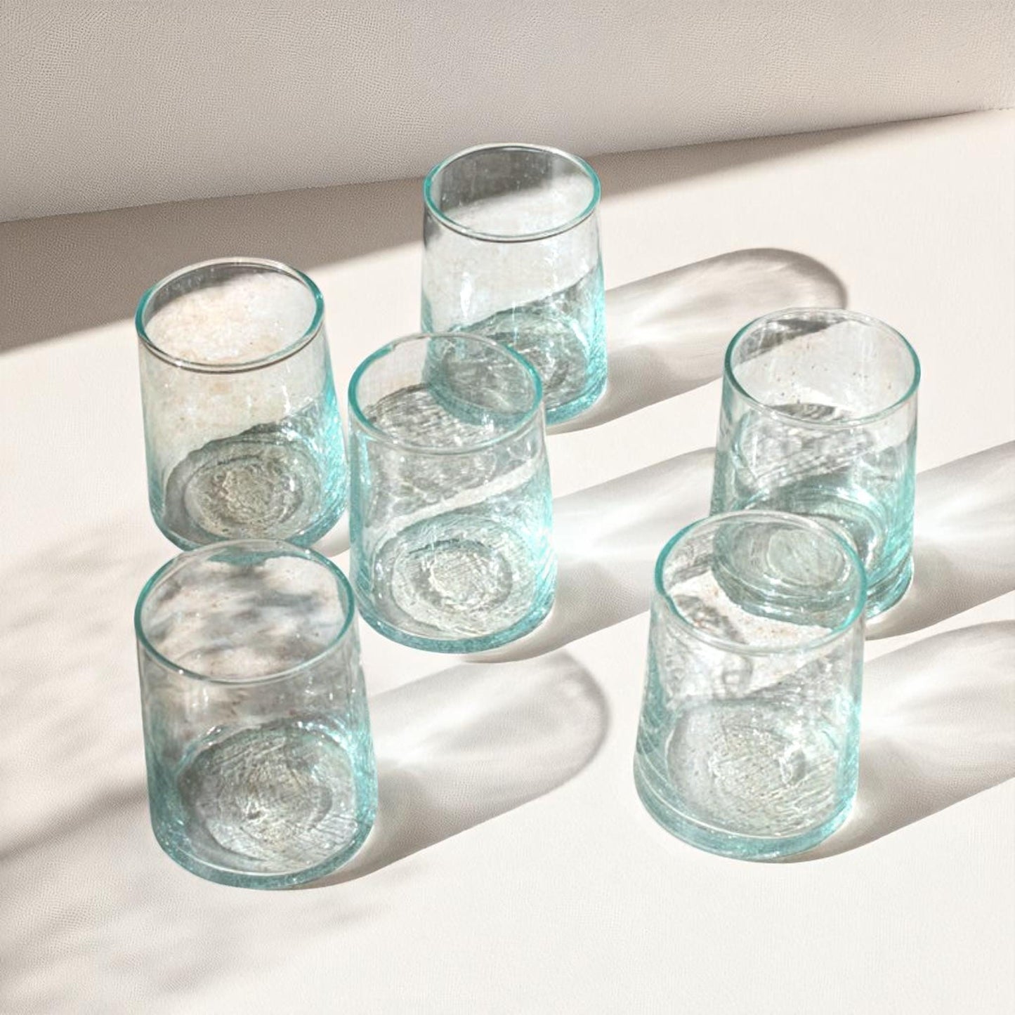 Moroccan Beldi Glasses Set of 6 short cone Handcrafted Recycled Drinking Glasses