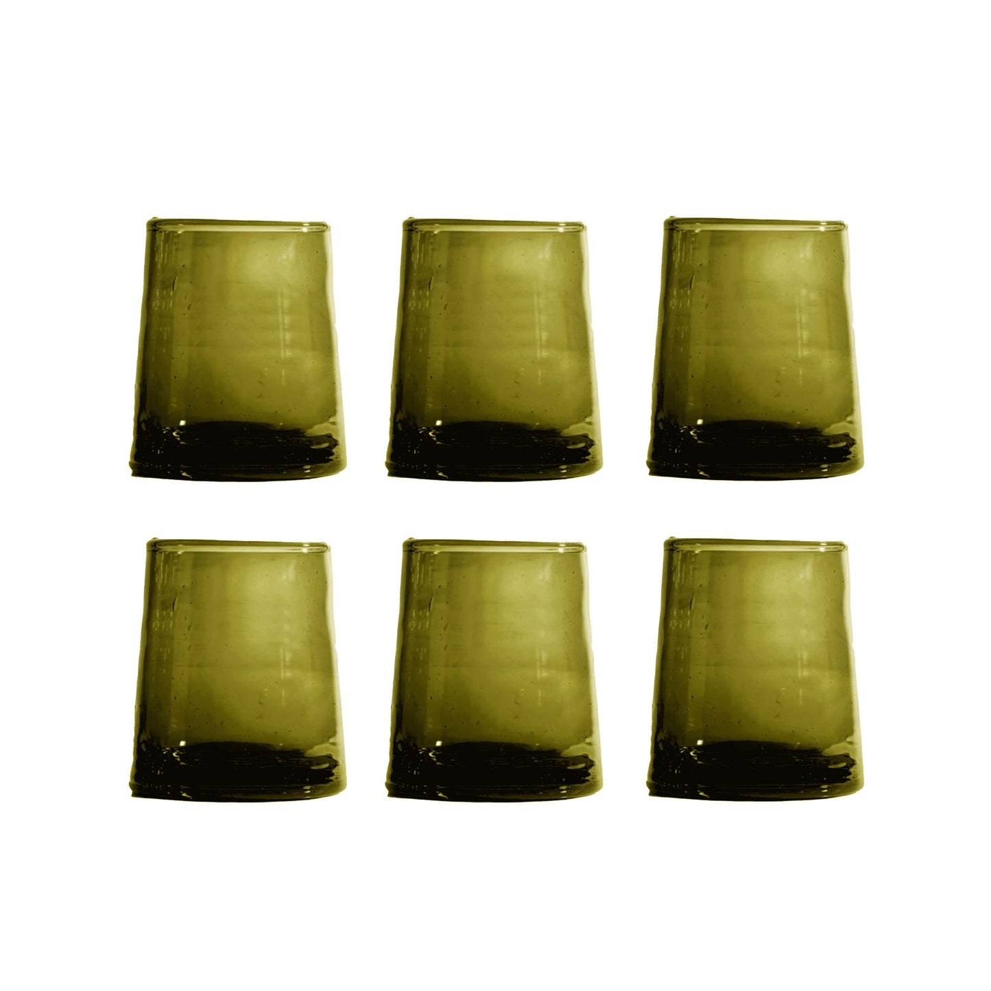 Olive Green Moroccan Short Beldi Glasses Set of 6 cone Handcrafted Recycled Drinking