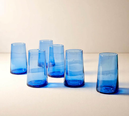 Moroccan blue Highball cone tall Beldi drinking glasses