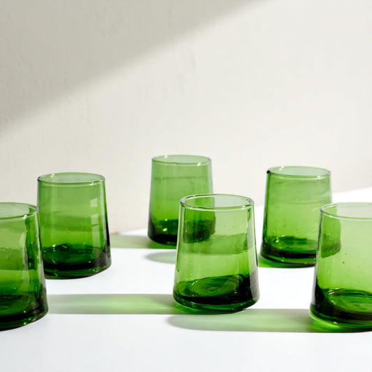 Green Short Cone Moroccan Beldi Glasses set of 6 handmade artisan recycled glass