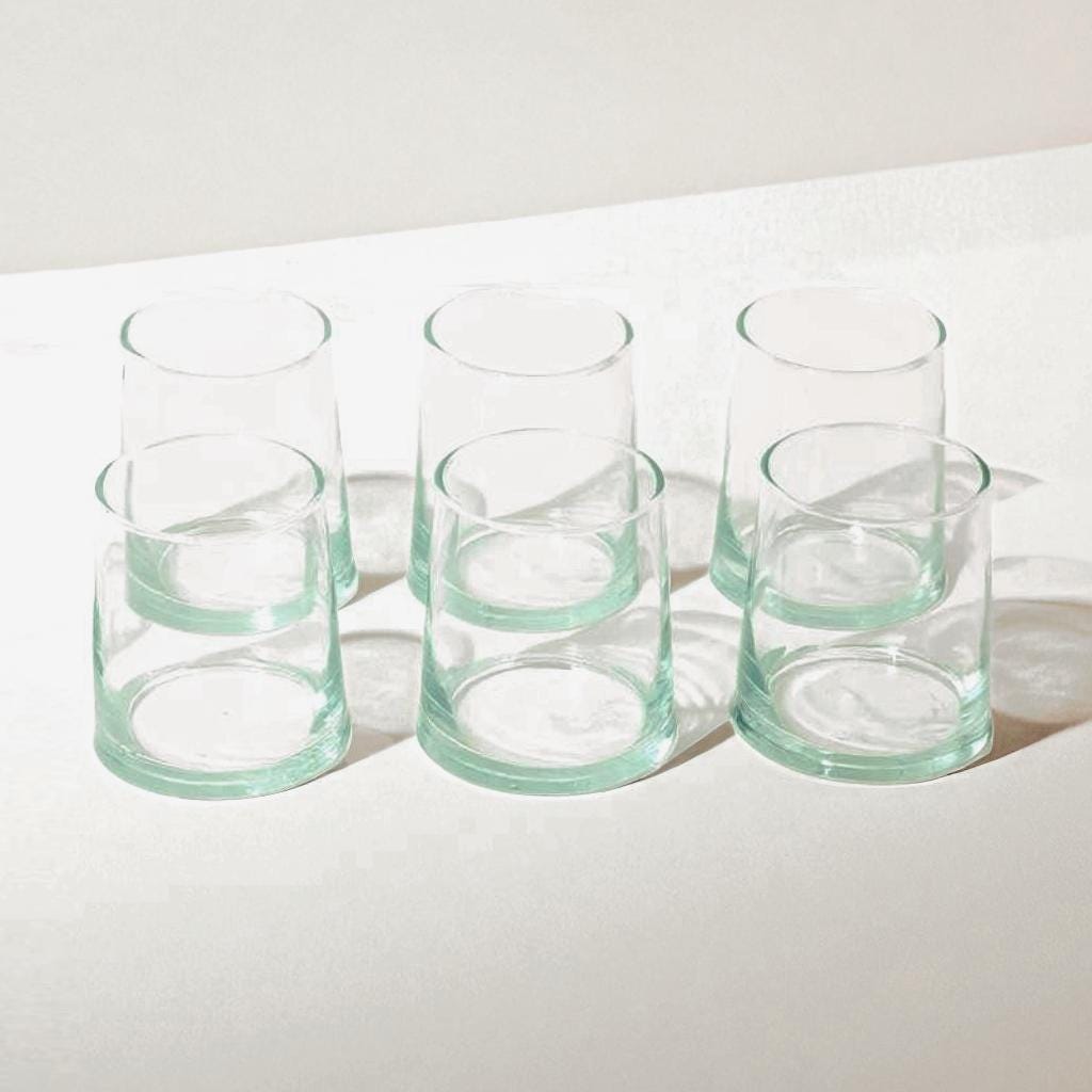 Moroccan Beldi Glasses Set of 6 short cone Handcrafted Recycled Drinking Glasses