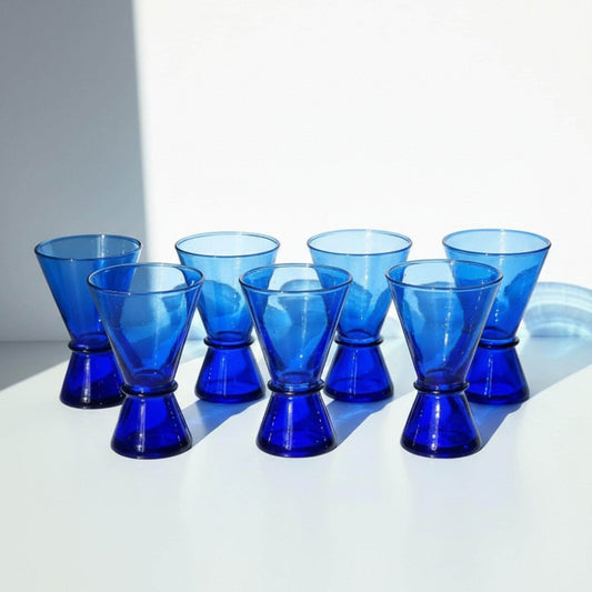 Cobalt Blue Moroccan Beldi Martini Glasses set of 6 handmade artisan recycled glass