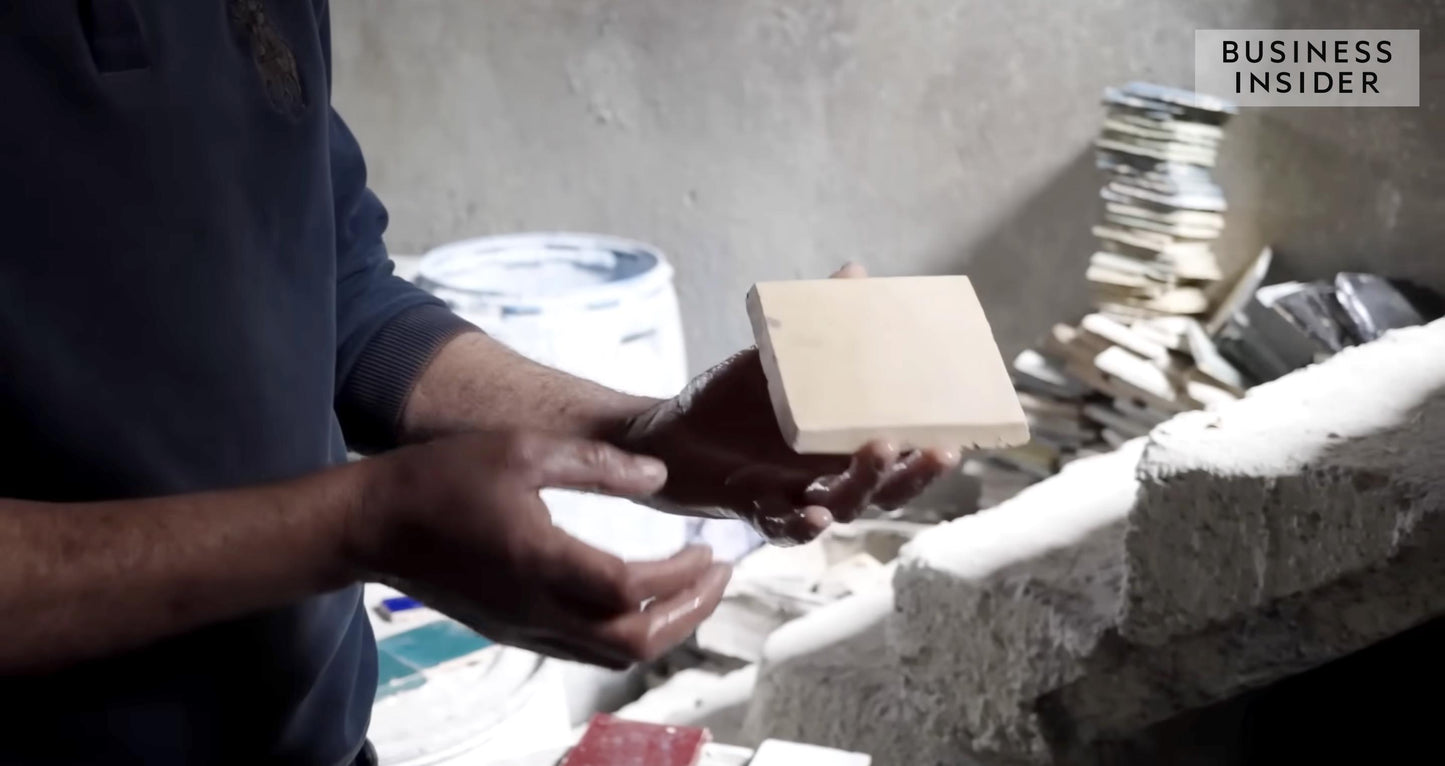 1 in / 2.5 cm Red square micro mosaic Zellige tile sheet in 25cm panel