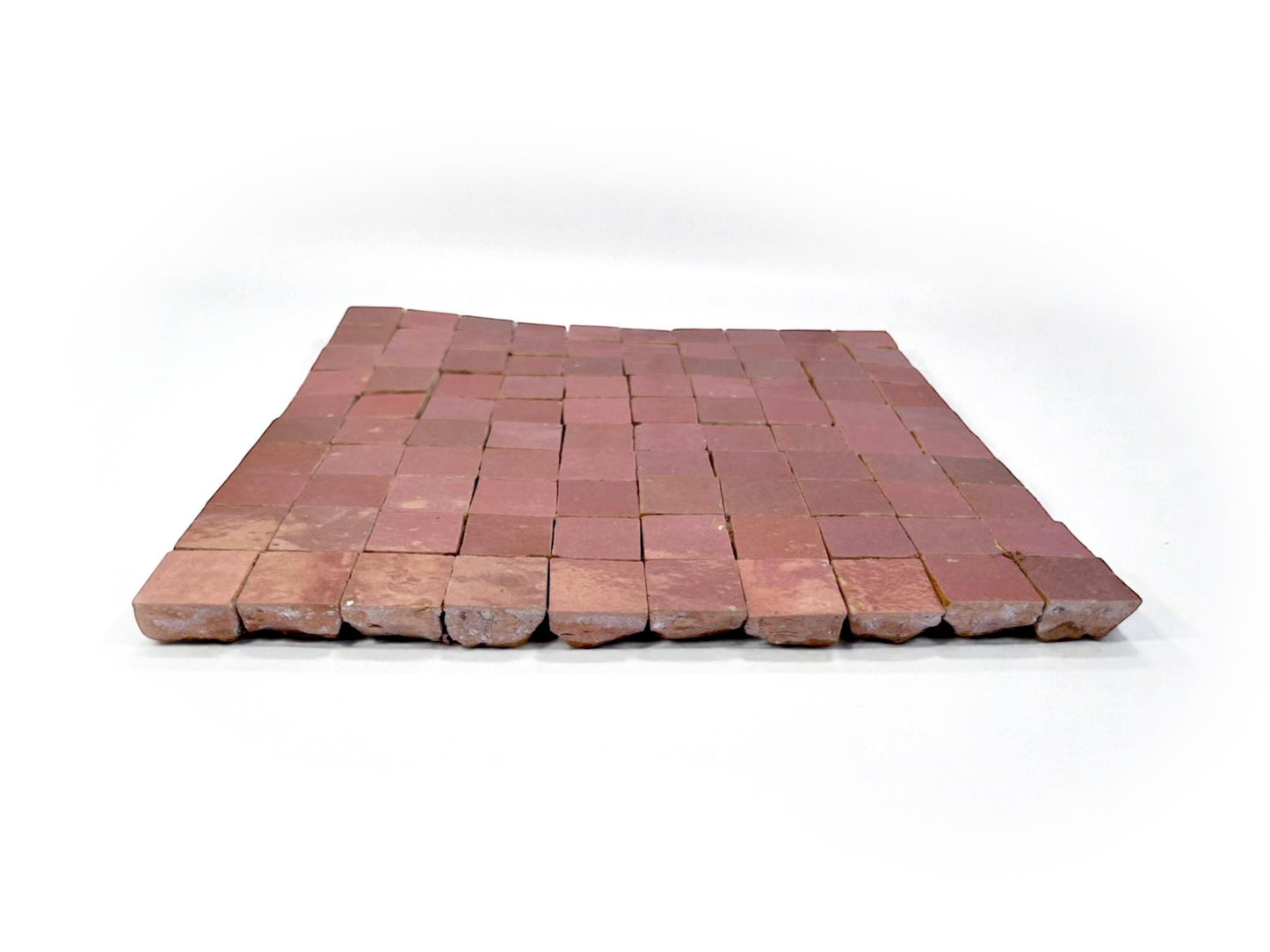 1 in / 2.5 cm pink square micro Zellige mosaic tile sheet in 25cm panel