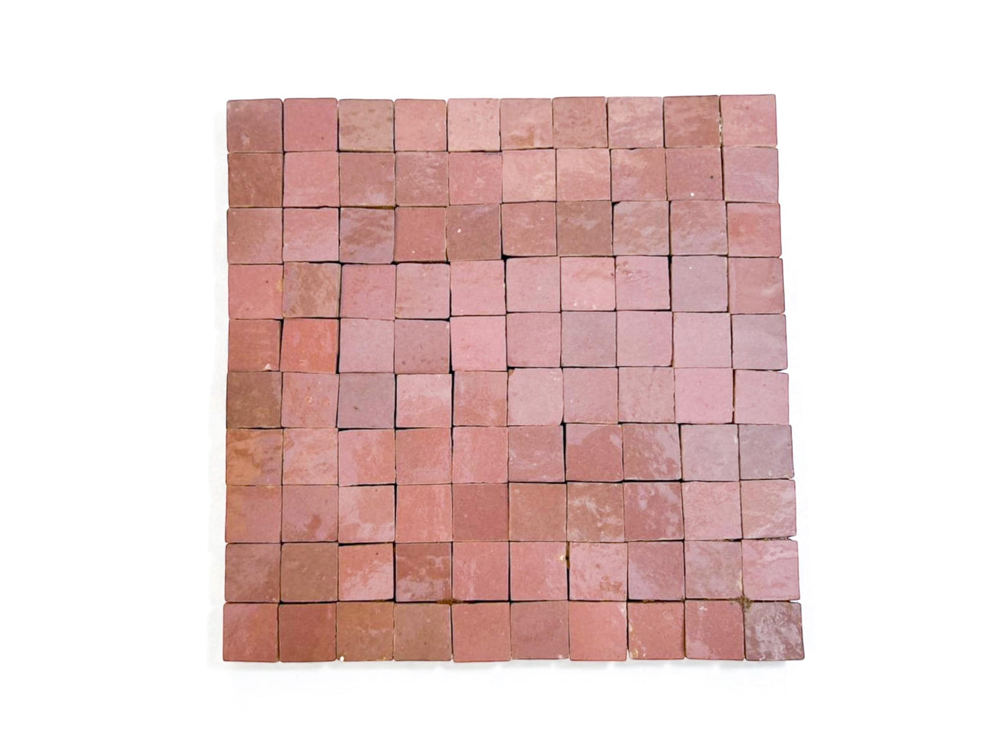1 in / 2.5 cm pink square micro Zellige mosaic tile sheet in 25cm panel