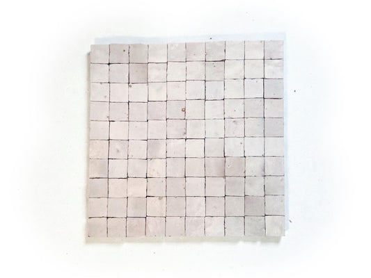 1 in/2.5 cm white square micro Zellige mosaic tile sheet in 25cm panel