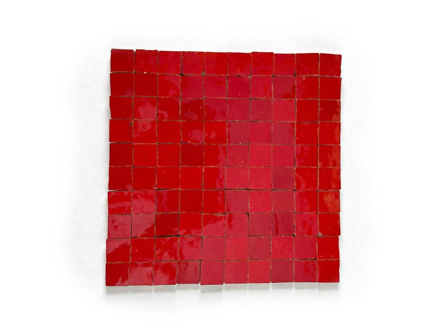1 in / 2.5 cm Red square micro mosaic Zellige tile sheet in 25cm panel