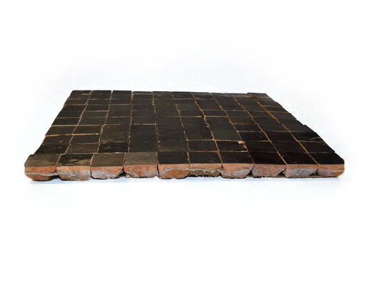 1 in / 2.5 cm Black square micro Zellige mosaic tile sheet in 25cm panel