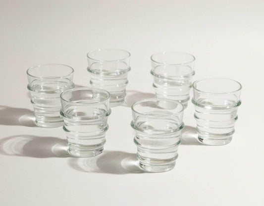 Clear Ribbed Moroccan Beldi drinking glasses set of 6 handmade artisan recycled glass
