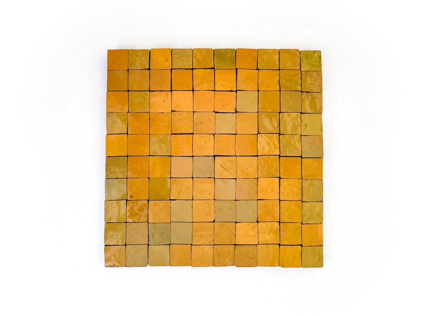 1" square meshed yellow mini mosaic tile panel