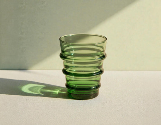Green Ribbed Moroccan Beldi drinking glasses set of 6 Rings Cobalt moroccan recycled glasses Recycled funky drinking glasses barware